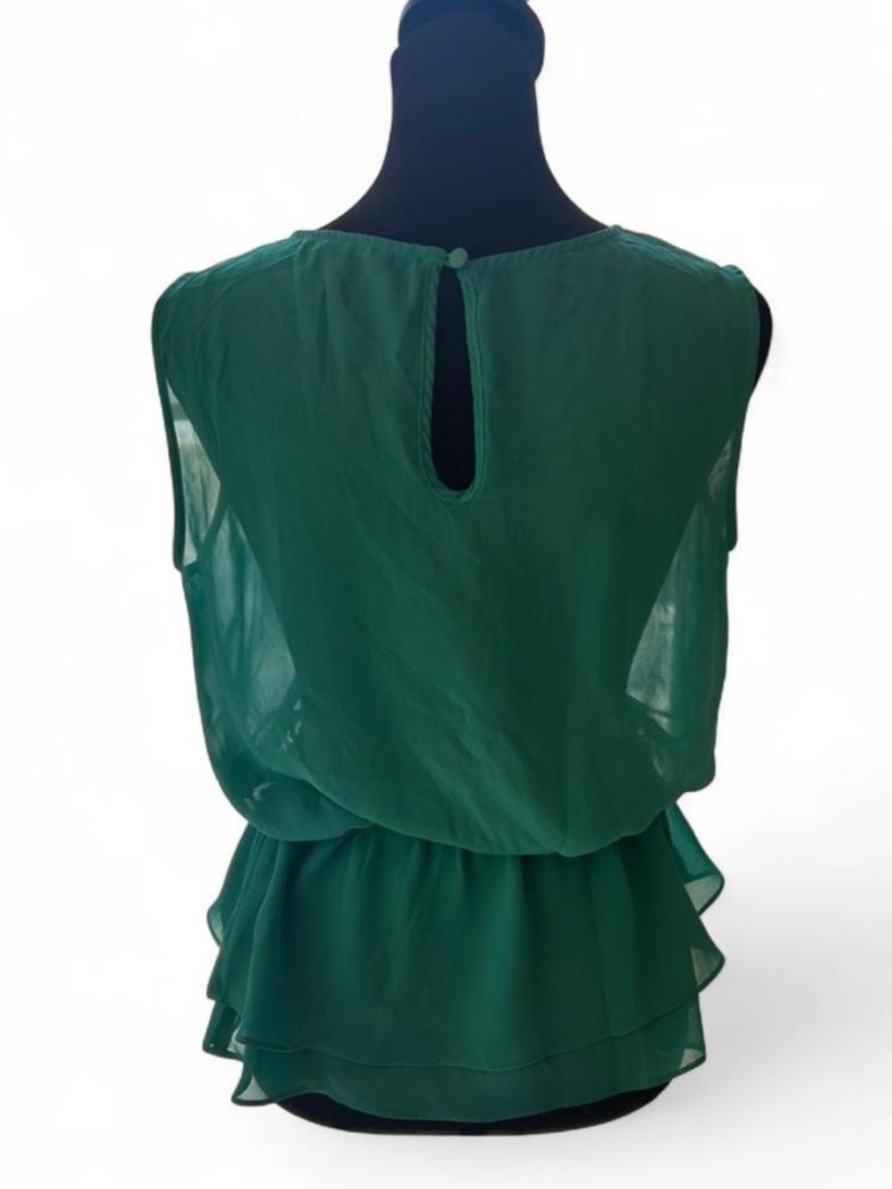 Forever 21 Green Sleeveless Scoop Neck Tiered Fringe Blouse Size: S - Picture 3 of 4